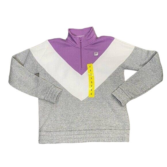 Fila colorblock patterns bomber jacket white purple sz S 1/2 zip stand collar - Picture 7 of 14